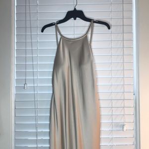 Long formal low back champagne colored dress